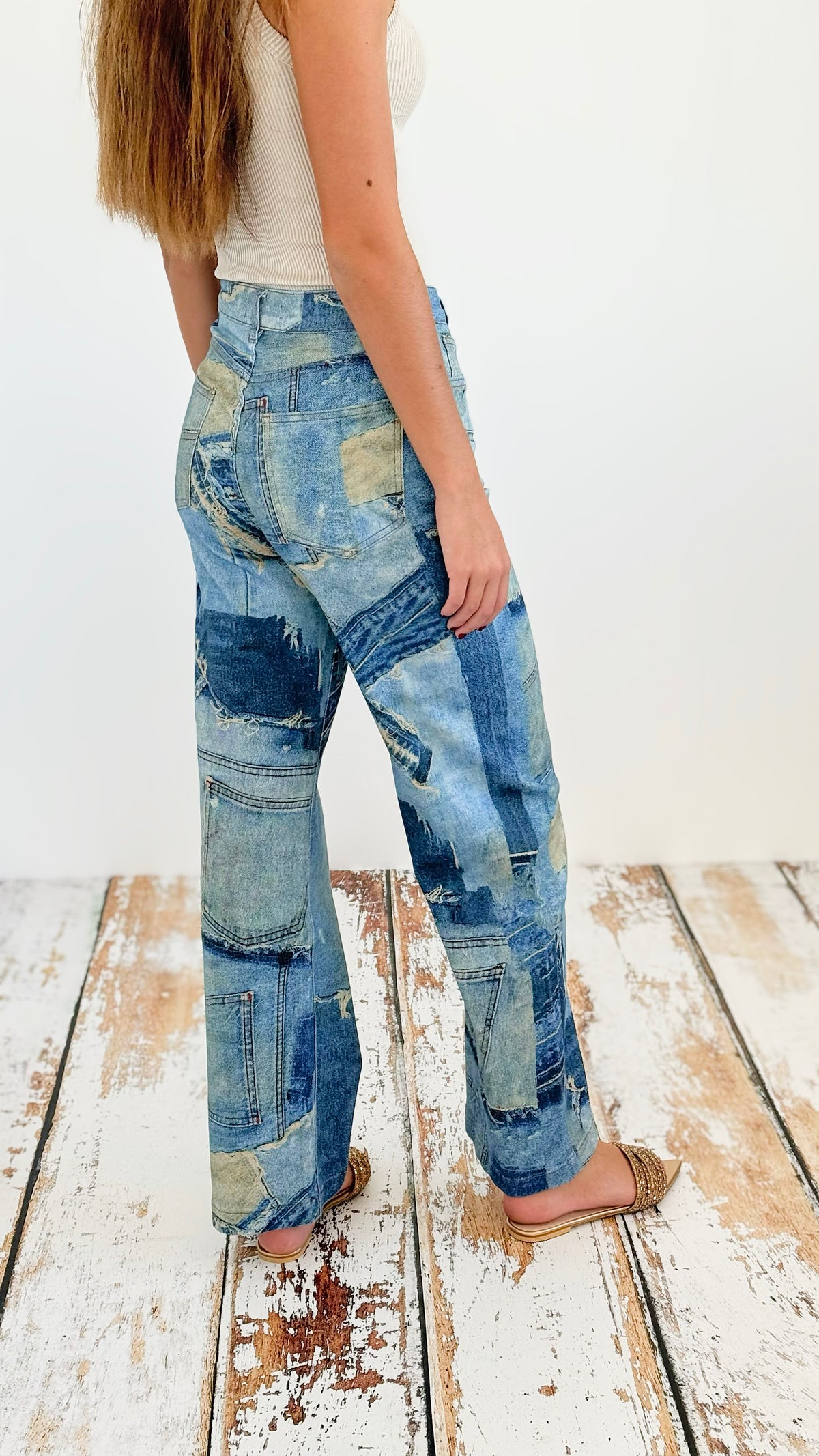 Patchwork Vintage Denim Pants-170 Bottoms-MUY MUY FANCY-Coastal Bloom Boutique, find the trendiest versions of the popular styles and looks Located in Indialantic, FL