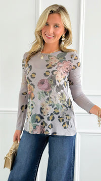 Wild Beauty Long Sleeved Mesh Top - Grey-110 Long Sleeve Tops-Origami Fashion Inc-Coastal Bloom Boutique, find the trendiest versions of the popular styles and looks Located in Indialantic, FL