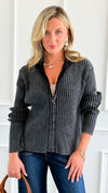 City Lines Ribbed Zip Cardigan - Black-150 Cardigans/Layers-Zenana-Coastal Bloom Boutique, find the trendiest versions of the popular styles and looks Located in Indialantic, FL