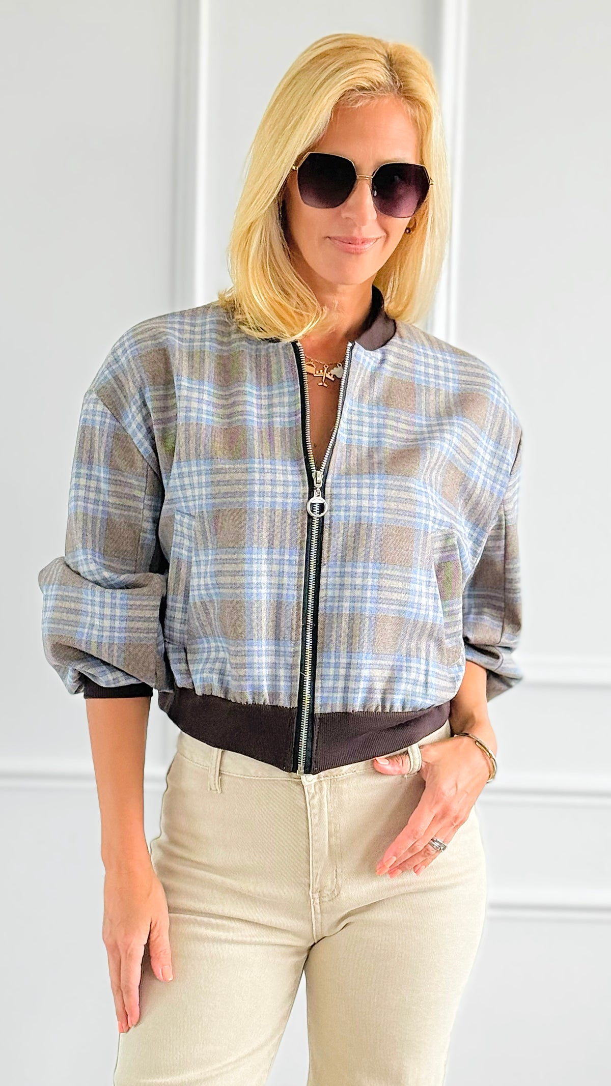 Plaid Zip- Up Italian Jacket-160 Jackets-AZUL MONACO-Coastal Bloom Boutique, find the trendiest versions of the popular styles and looks Located in Indialantic, FL