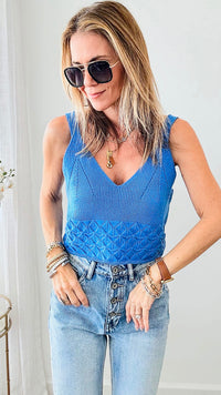 Sweater Crop Top - French Blue-100 Sleeveless Tops-GIGIO-Coastal Bloom Boutique, find the trendiest versions of the popular styles and looks Located in Indialantic, FL