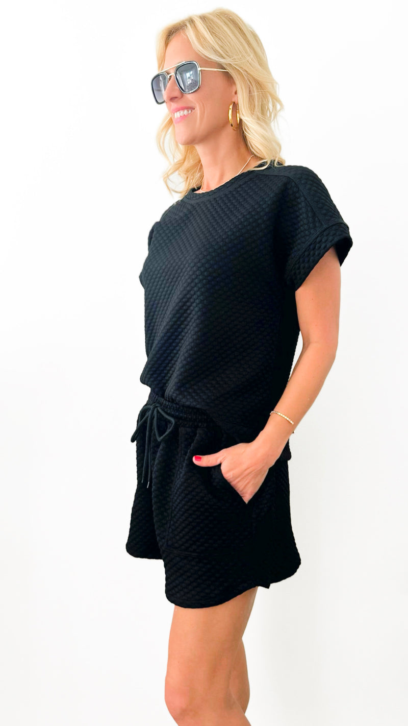Comfy Quilted Short Sleeves Top - Black-110 Short Sleeve Tops-Jodifl-Coastal Bloom Boutique, find the trendiest versions of the popular styles and looks Located in Indialantic, FL