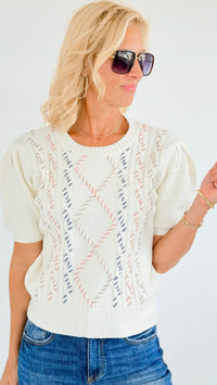 Multi Cable Stitch Knit Top-140 Sweaters-Anniewear-Coastal Bloom Boutique, find the trendiest versions of the popular styles and looks Located in Indialantic, FL