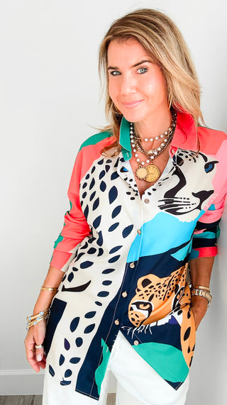 Leopard Button Front Top