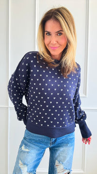 Heart Pattern Cropped Sweater - Navy-140 Sweaters-Miracle-Coastal Bloom Boutique, find the trendiest versions of the popular styles and looks Located in Indialantic, FL