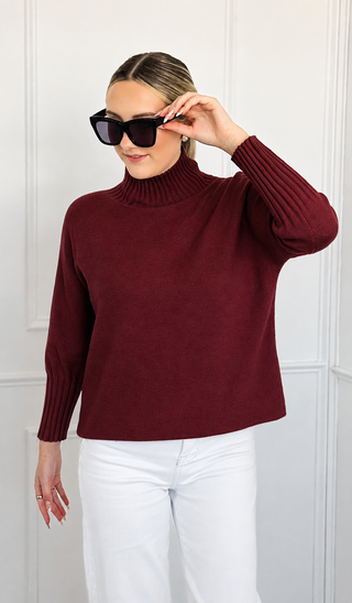 Break Free Long Sleeve Italian Sweater Top - Burgundy