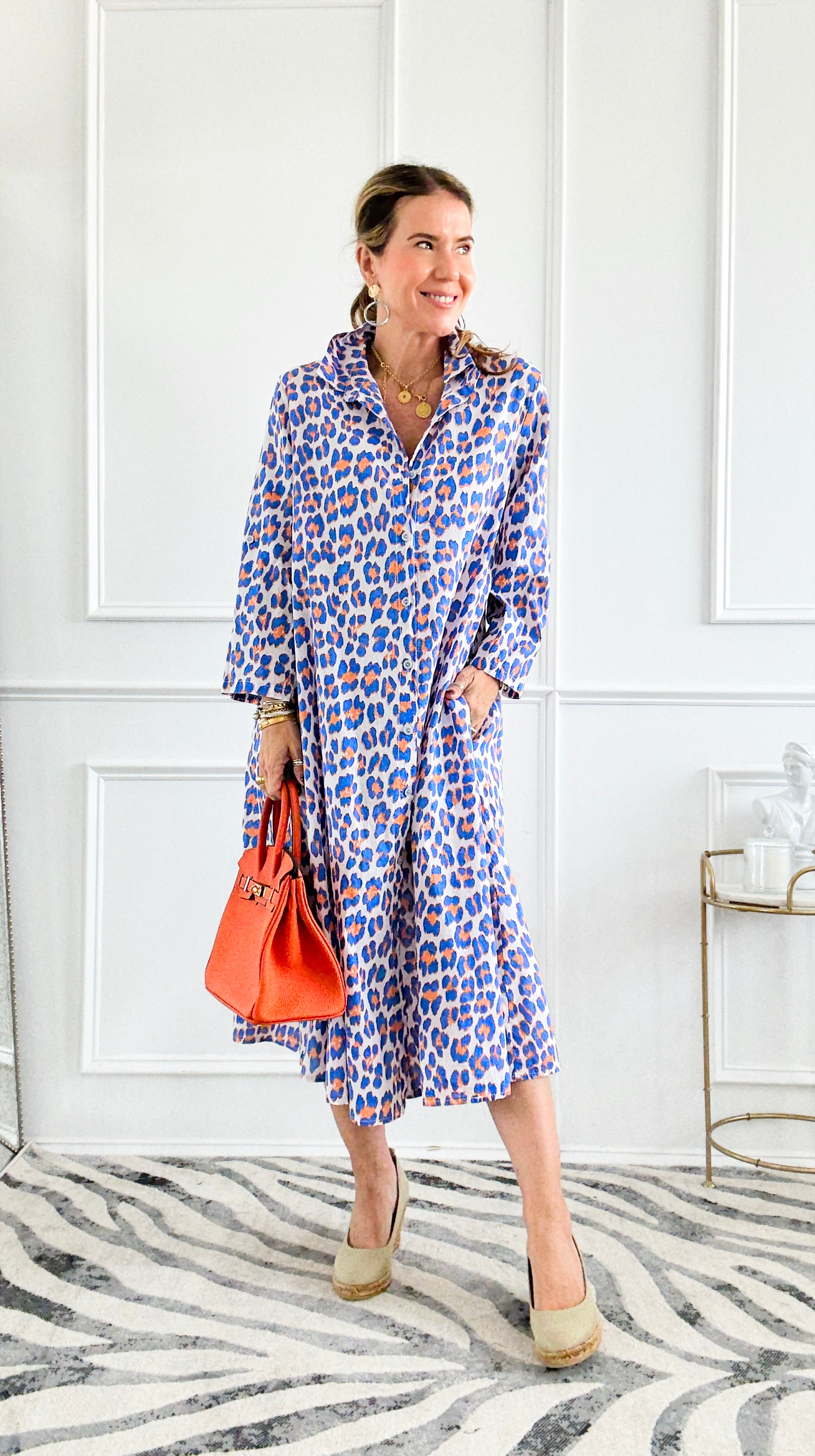 Wild Energy Italian Button Dress- Royal Blue