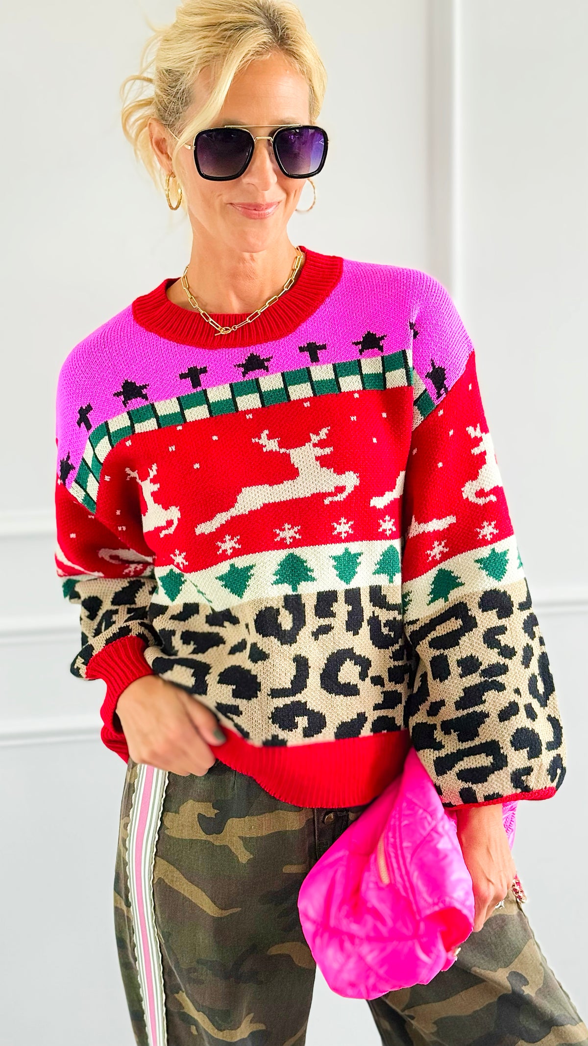 Holiday Patchwork Knit Sweater-140 Sweaters-Anniewear-Coastal Bloom Boutique, find the trendiest versions of the popular styles and looks Located in Indialantic, FL