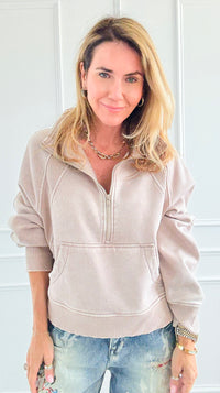 Whispers from the Hills Zip Sweatshirt - Ash Mocha-130 Long sleeve top-Zenana-Coastal Bloom Boutique, find the trendiest versions of the popular styles and looks Located in Indialantic, FL
