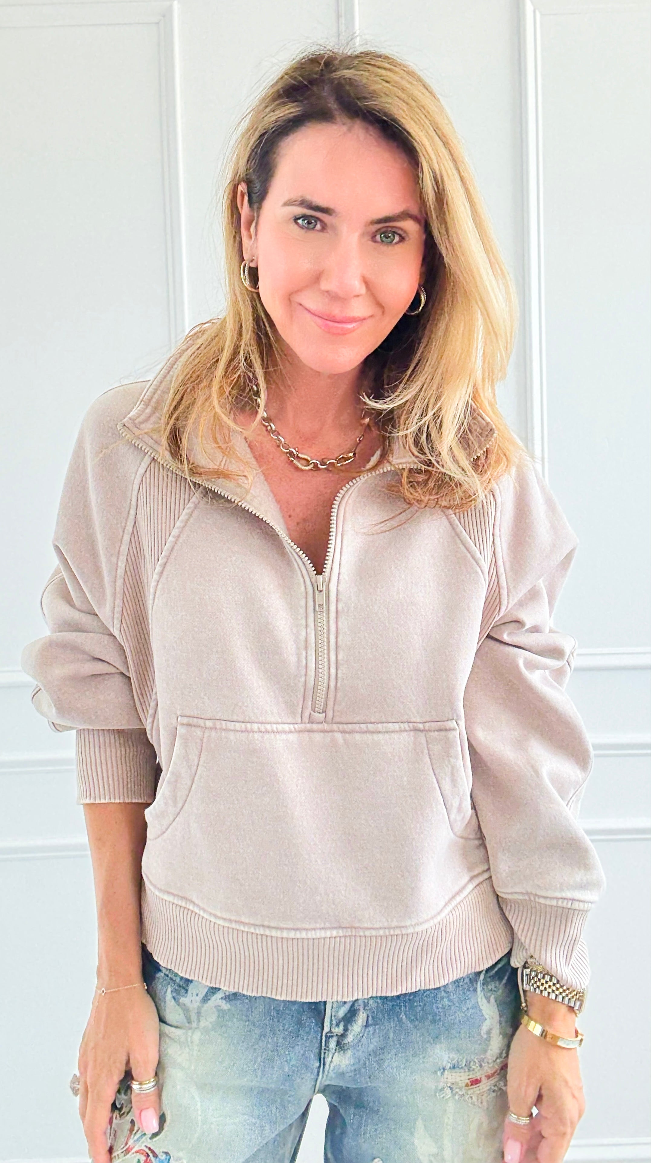 Whispers from the Hills Zip Sweatshirt - Ash Mocha-130 Long sleeve top-Zenana-Coastal Bloom Boutique, find the trendiest versions of the popular styles and looks Located in Indialantic, FL