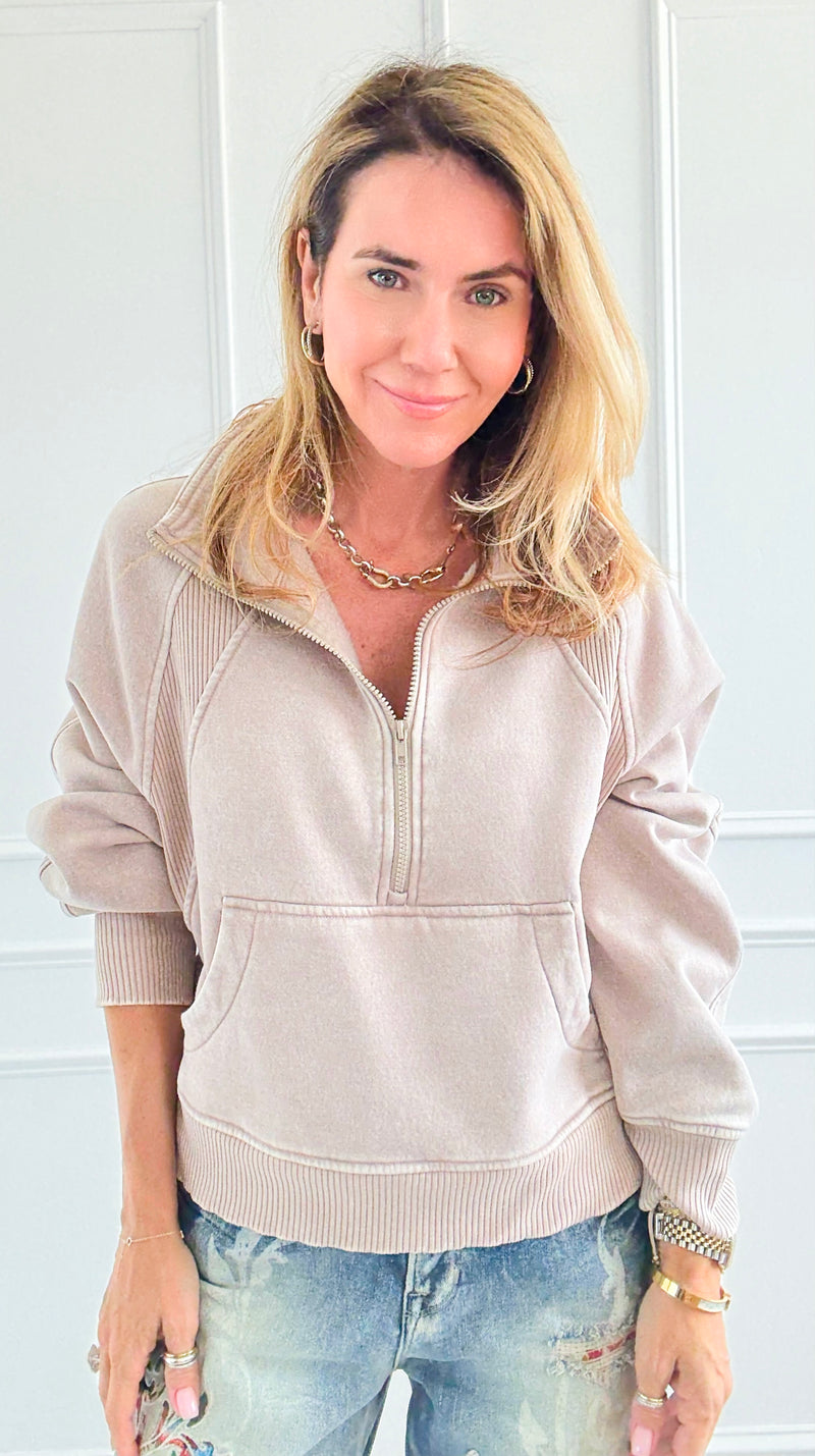Whispers from the Hills Zip Sweatshirt - Ash Mocha-130 Long sleeve top-Zenana-Coastal Bloom Boutique, find the trendiest versions of the popular styles and looks Located in Indialantic, FL