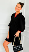 Prep School Puff Sleeve Dress - Black-200 Dresses/Jumpsuits/Rompers-JODIFL-Coastal Bloom Boutique, find the trendiest versions of the popular styles and looks Located in Indialantic, FL