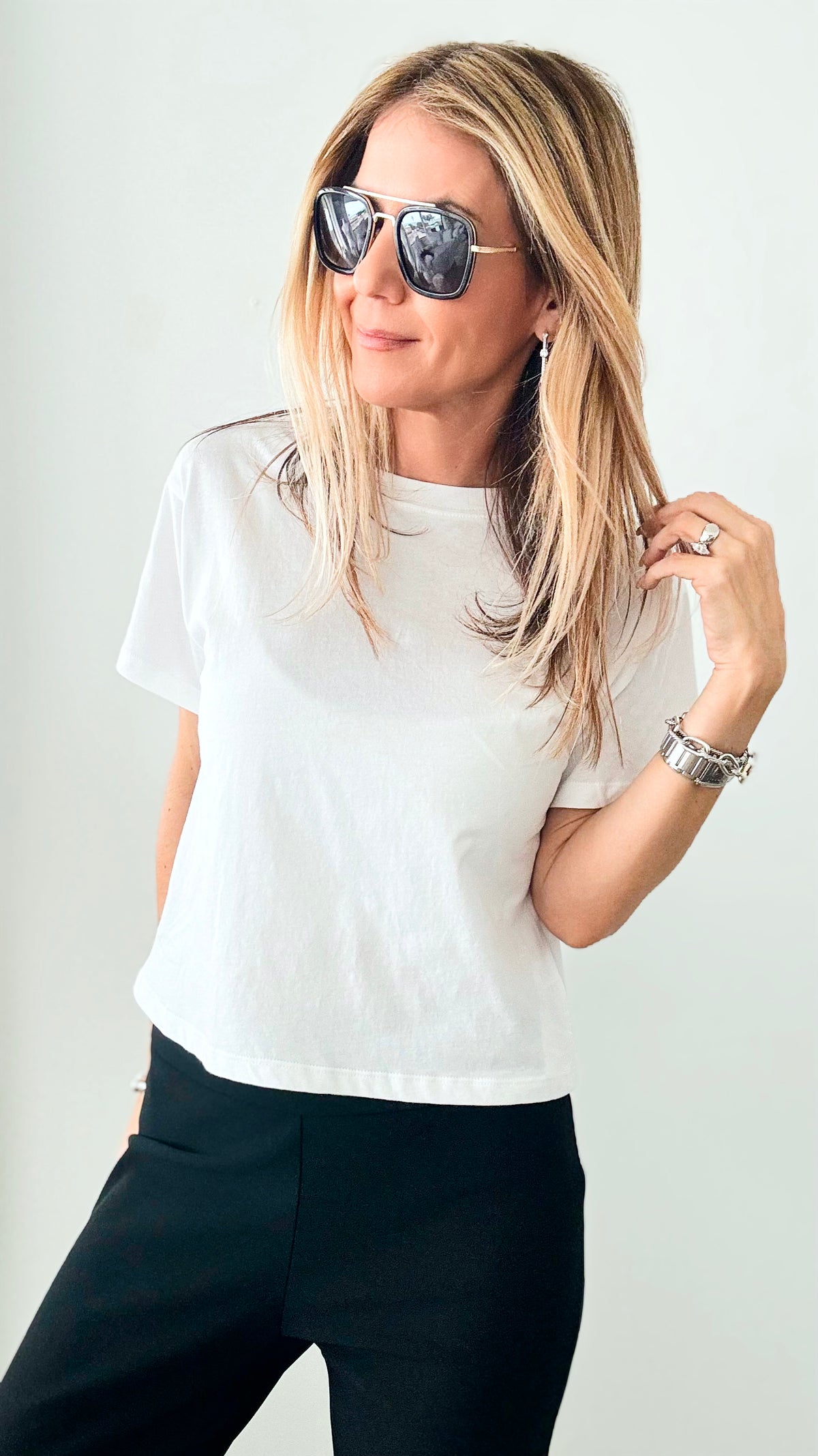 Cotton Crew Neck Cropped T Shirt - White-110 Short Sleeve Tops-Zenana-Coastal Bloom Boutique, find the trendiest versions of the popular styles and looks Located in Indialantic, FL