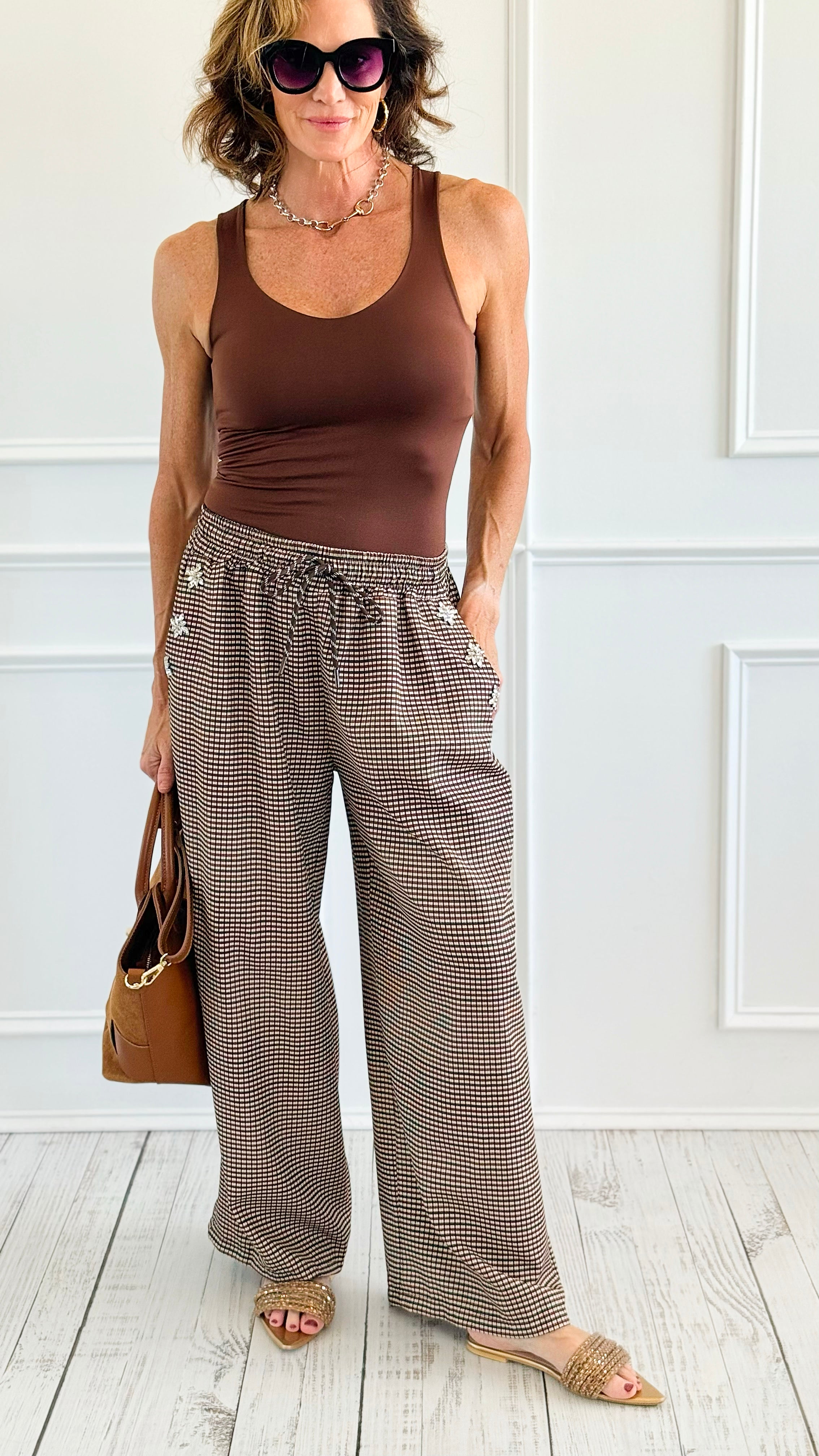 Plaid Blossom Italian Pants-100 Pants-TATTOO Z-Coastal Bloom Boutique, find the trendiest versions of the popular styles and looks Located in Indialantic, FL