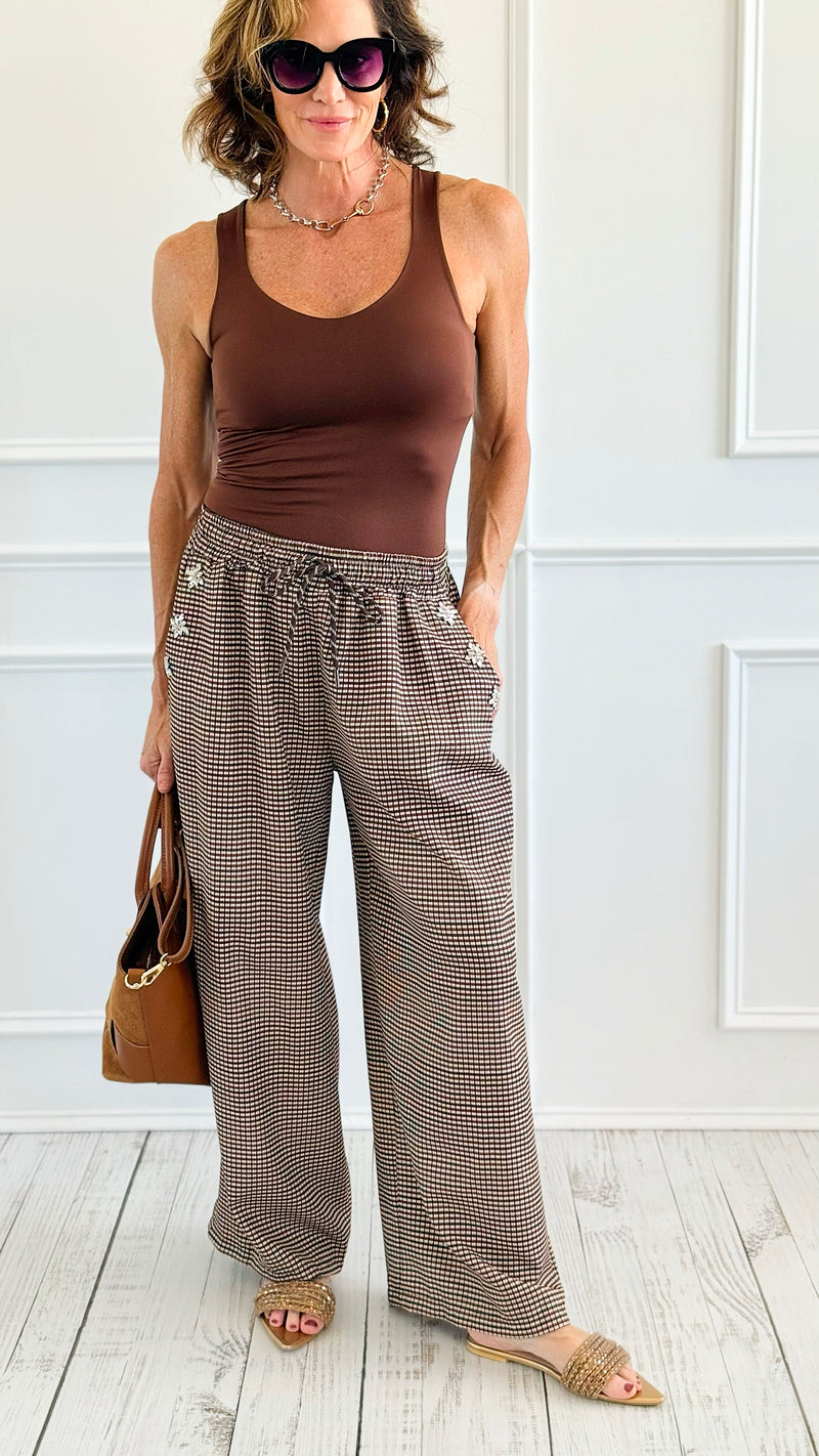 Plaid Blossom Italian Pants-100 Pants-TATTOO Z-Coastal Bloom Boutique, find the trendiest versions of the popular styles and looks Located in Indialantic, FL