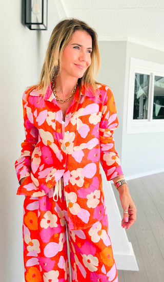 Sunset Spritz Tuscany Linen Italian Button Top
