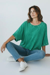 Coastal Crinkle Oversized Tee- Forest-110 short Sleeve Top-Zenana-Coastal Bloom Boutique, find the trendiest versions of the popular styles and looks Located in Indialantic, FL