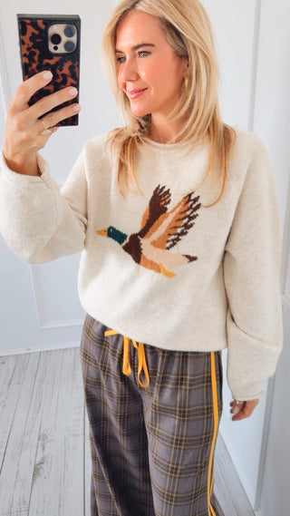 Flying Duck Graphic Sweater - Oatmeal