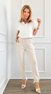 Santorini By Night High Low Cuff Pant - Beige-180 Joggers-Joh Apparel-Coastal Bloom Boutique, find the trendiest versions of the popular styles and looks Located in Indialantic, FL