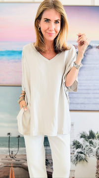 Timeless Italian Blouse - Sand Beige-110 Short Sleeve Tops-Italianissimo-Coastal Bloom Boutique, find the trendiest versions of the popular styles and looks Located in Indialantic, FL