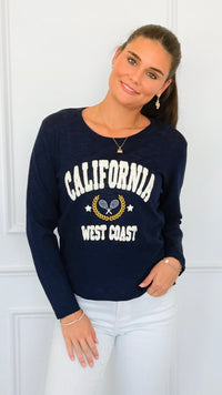 California Lounge Pullover- Navy-110 Long Sleeve Tops-V SKY-Coastal Bloom Boutique, find the trendiest versions of the popular styles and looks Located in Indialantic, FL