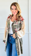 Patchwork Relaxed Hooded Jacket-160 Jackets-POL-Coastal Bloom Boutique, find the trendiest versions of the popular styles and looks Located in Indialantic, FL