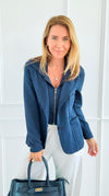 Hooded Style Italian Zip Blazer-160 Jackets-V SKY-Coastal Bloom Boutique, find the trendiest versions of the popular styles and looks Located in Indialantic, FL