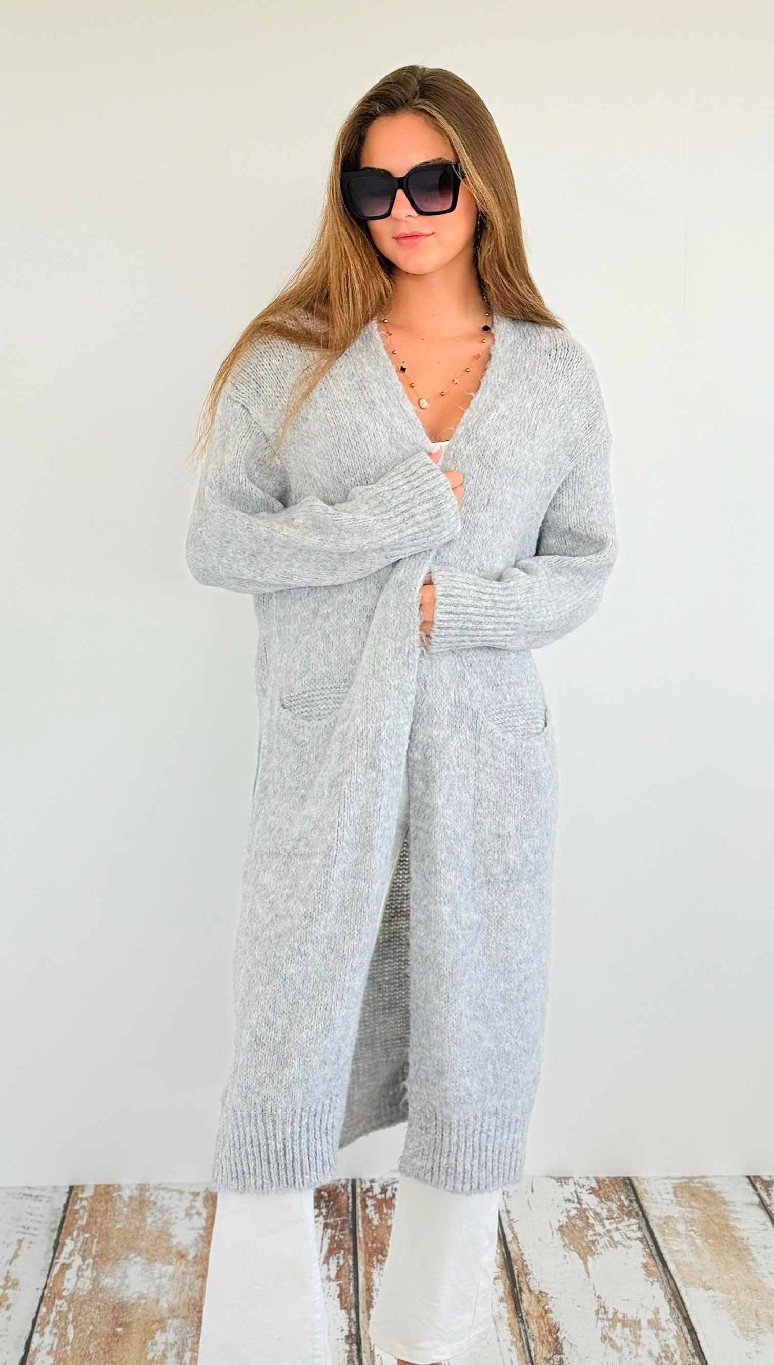 Lemon Italian Long Cardigan- Grey-150 Cardigan Layers-Italianissimo-Coastal Bloom Boutique, find the trendiest versions of the popular styles and looks Located in Indialantic, FL