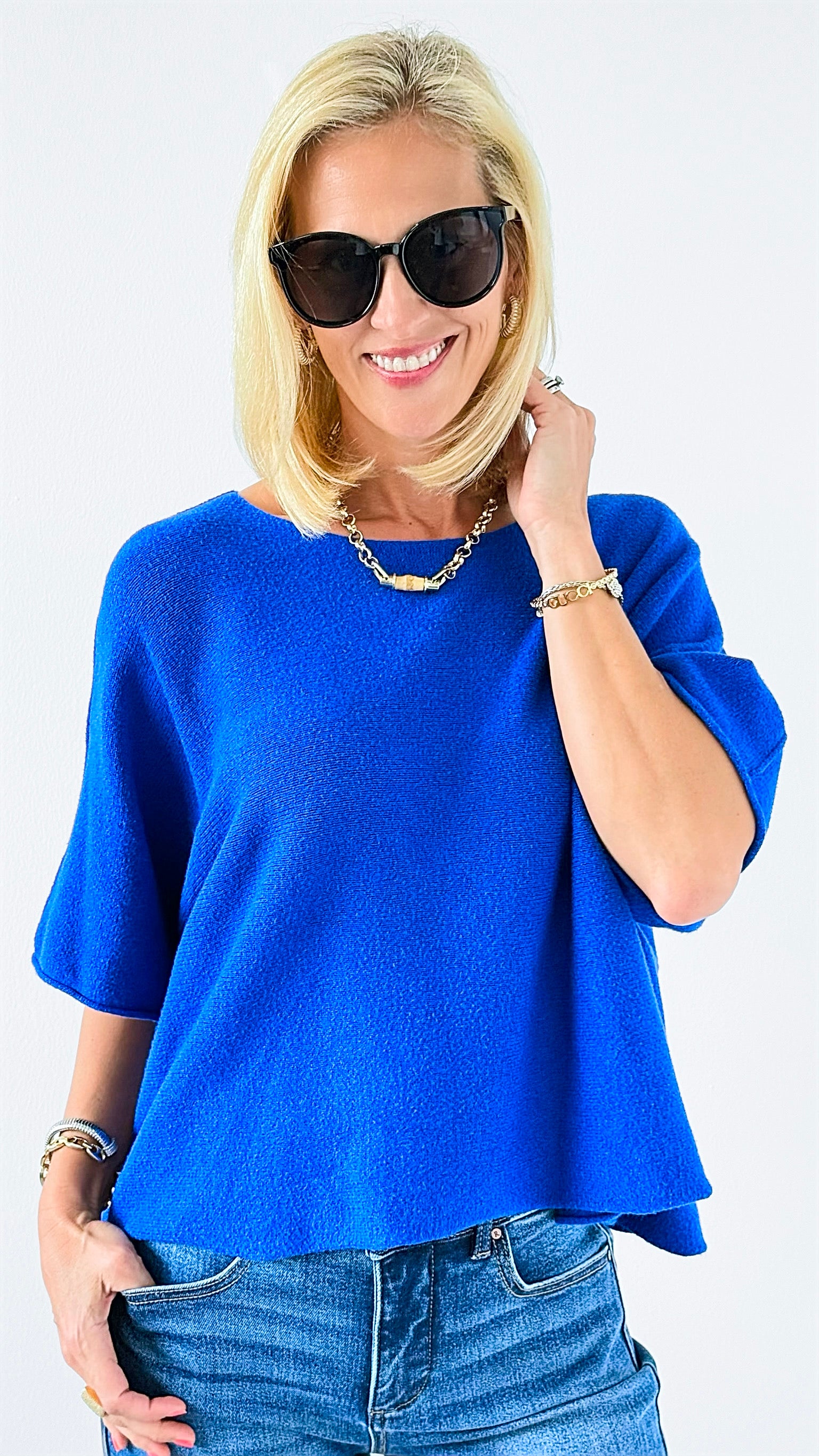 Winter in Amalfi Italian Top - Royal Blue-140 Sweaters-Italianissimo-Coastal Bloom Boutique, find the trendiest versions of the popular styles and looks Located in Indialantic, FL