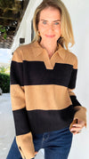 Striped Sophistication Knit Sweater-140 Sweaters-English Factory-Coastal Bloom Boutique, find the trendiest versions of the popular styles and looks Located in Indialantic, FL