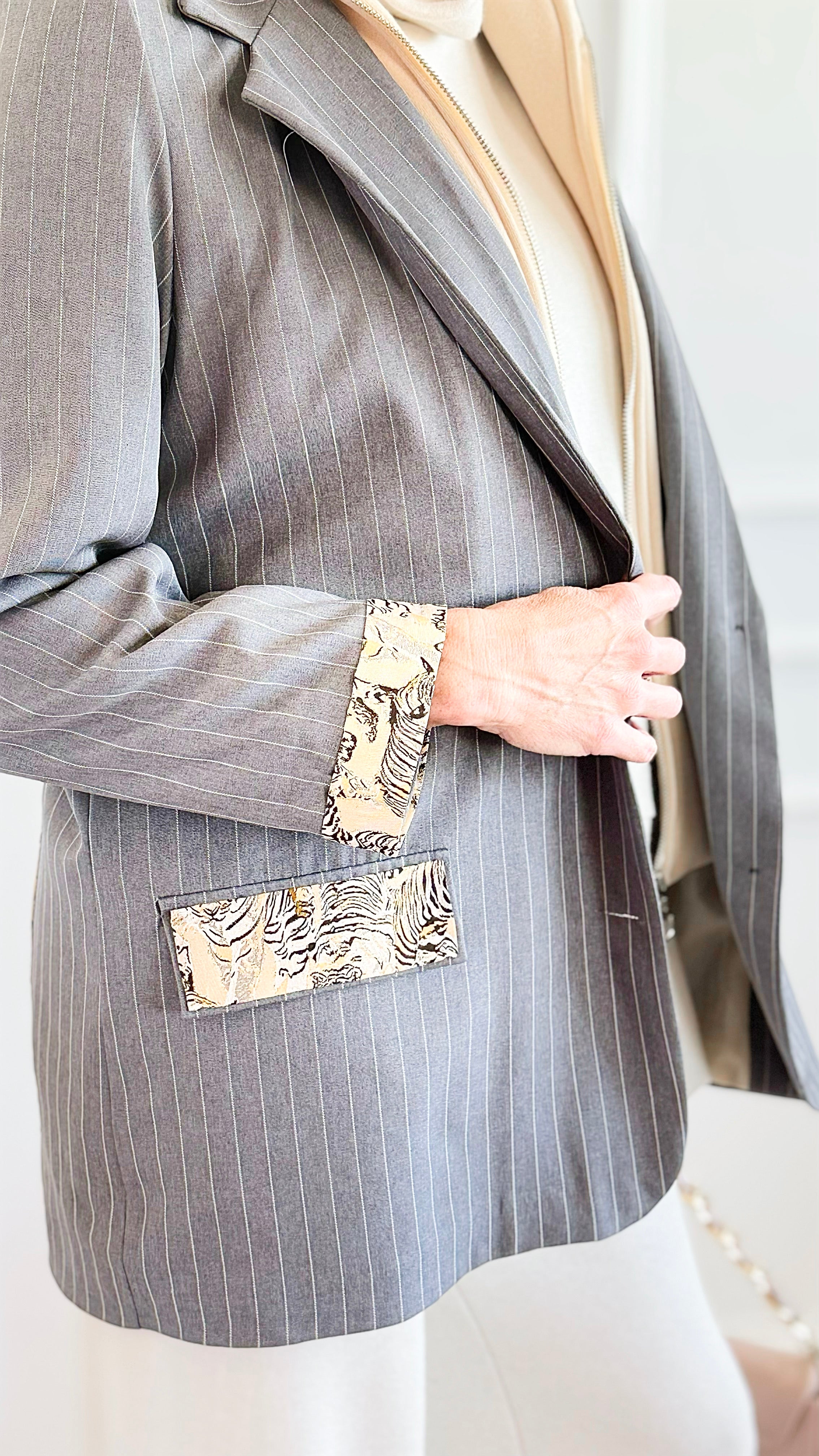 CB CUSTOM - Pinstripe & Prose Italian Blazer-160 Jackets-TATTOO Z-Coastal Bloom Boutique, find the trendiest versions of the popular styles and looks Located in Indialantic, FL