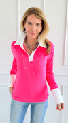 The Frankie Button Down Top - Neon Pink-130 Long Sleeve Tops-EC COLLECTION INC-Coastal Bloom Boutique, find the trendiest versions of the popular styles and looks Located in Indialantic, FL