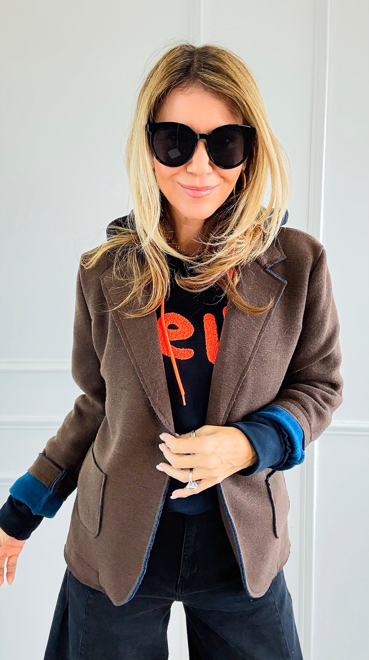 Italian Double Take Blazer II Brown/Blue-160 Jackets-BONITO SRL-Coastal Bloom Boutique, find the trendiest versions of the popular styles and looks Located in Indialantic, FL