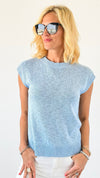 Summertime Bliss Sleeveless Knit Top - Light Blue-150 Cardigans/Layers-La Miel-Coastal Bloom Boutique, find the trendiest versions of the popular styles and looks Located in Indialantic, FL