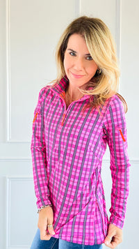 Pre Order- Plaid Allure Zip-Up Top-110 Long Sleeve Tops-Gretchen Scott-Coastal Bloom Boutique, find the trendiest versions of the popular styles and looks Located in Indialantic, FL