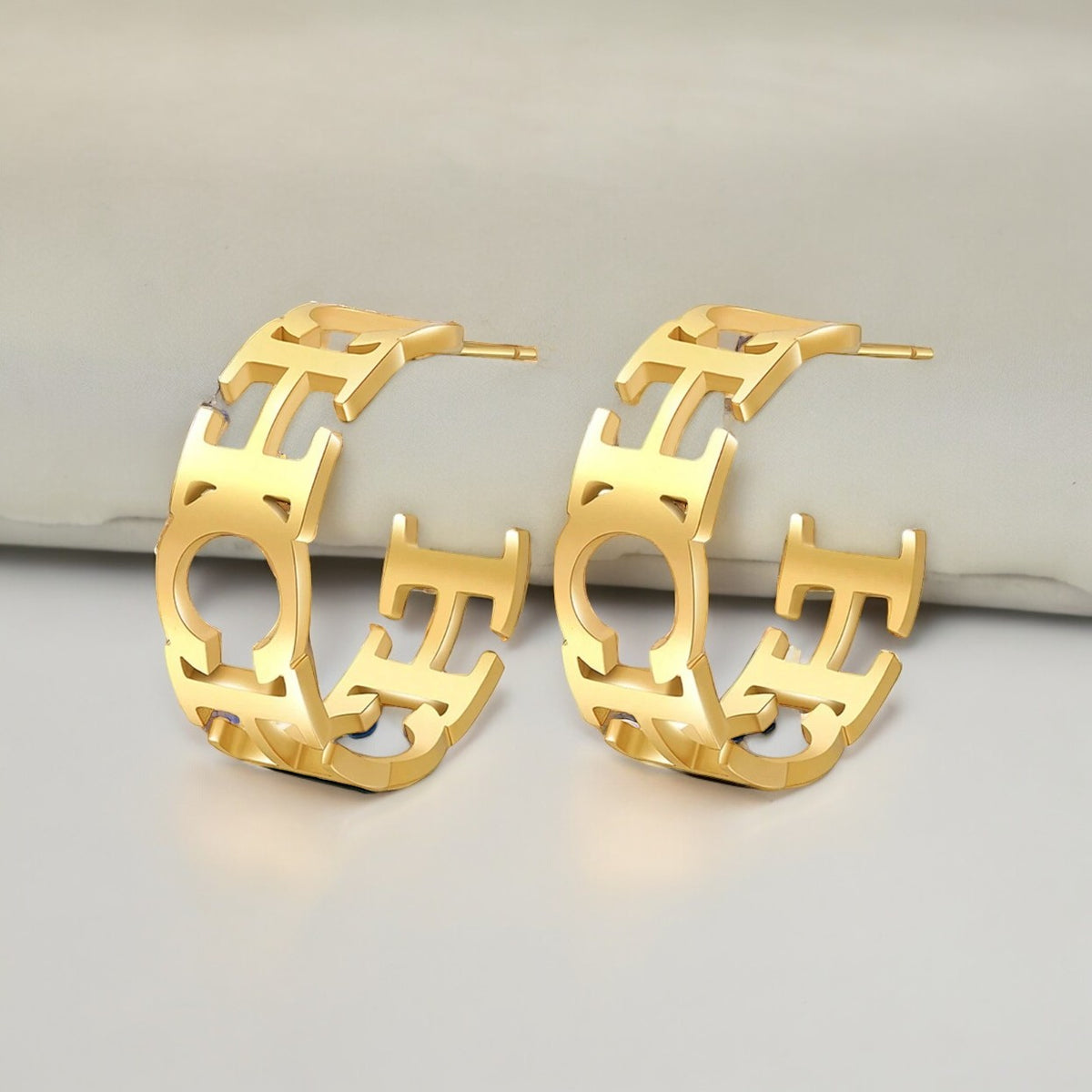 'CH' Hollow Out Titanium Steel Stud Earrings-230 Jewelry-Darling-Coastal Bloom Boutique, find the trendiest versions of the popular styles and looks Located in Indialantic, FL