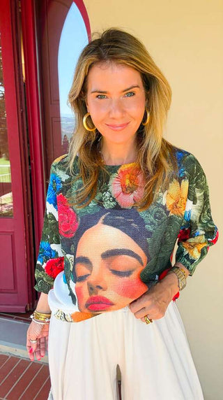 Portrait of Petals Short Sleeve St Tropez Italian Knit Top