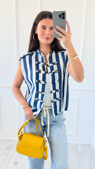 Amalfi Harbor Italian Linen Vest- Navy