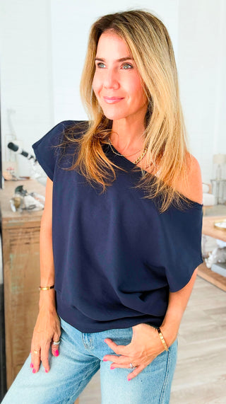Off-Shoulder Comfort Top - Navy