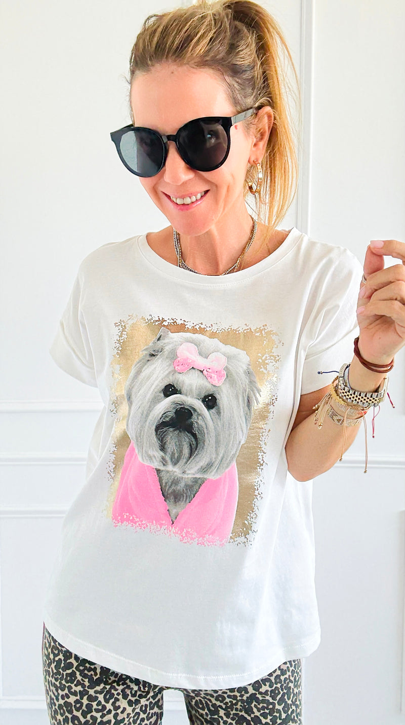 Pretty Pink In Puppy Italian Graphic Tee-110 Short Sleeve Tops-FIRSTAGE-Coastal Bloom Boutique, find the trendiest versions of the popular styles and looks Located in Indialantic, FL