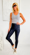 Crackle Glaze Foil Highwaist Leggings-170 Bottoms-Mono B-Coastal Bloom Boutique, find the trendiest versions of the popular styles and looks Located in Indialantic, FL