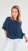 Soft Frills Italian Sweater- Navy-140 Sweaters-Italianissimo-Coastal Bloom Boutique, find the trendiest versions of the popular styles and looks Located in Indialantic, FL