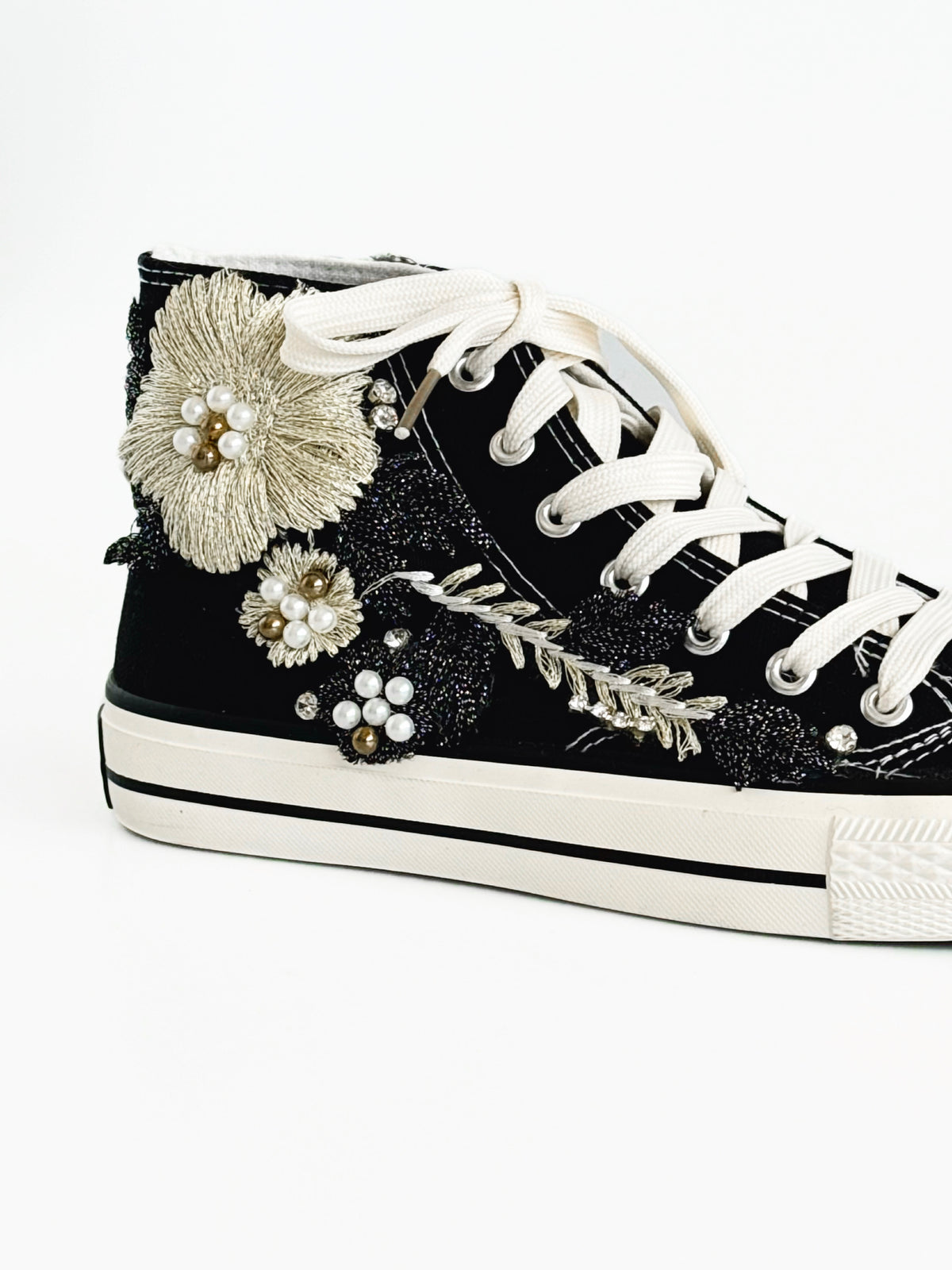 Floral Embellished Sneakers-Black-250 Shoes-Chasing Bandits-Coastal Bloom Boutique, find the trendiest versions of the popular styles and looks Located in Indialantic, FL