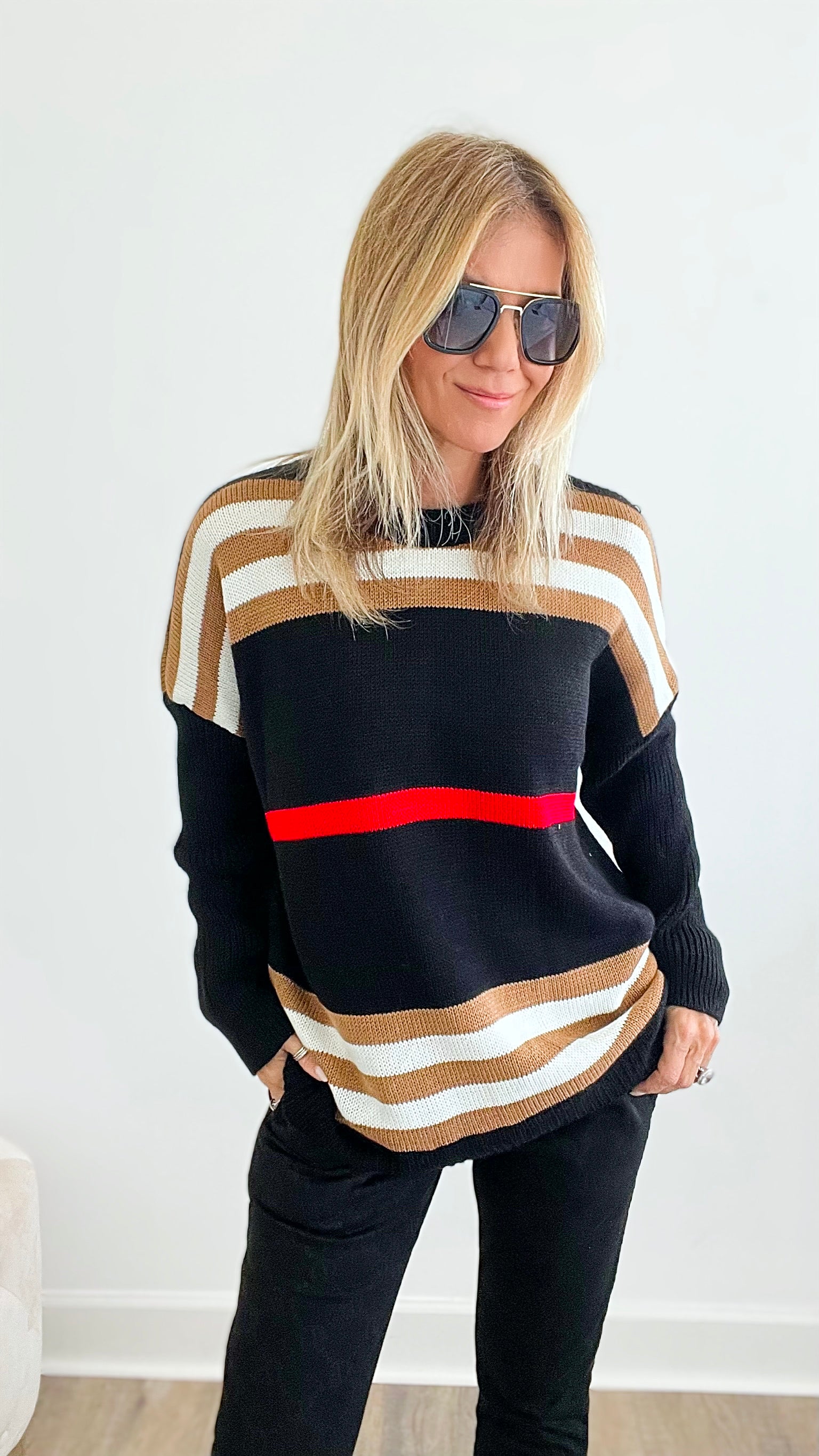 Iconic Italian Knit Pullover Sweater - Black-140 Sweaters-Yolly-Coastal Bloom Boutique, find the trendiest versions of the popular styles and looks Located in Indialantic, FL