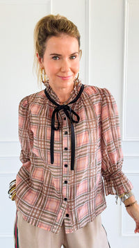 Whispers in Tartan Top-130 Long Sleeve Tops-VOY-Coastal Bloom Boutique, find the trendiest versions of the popular styles and looks Located in Indialantic, FL