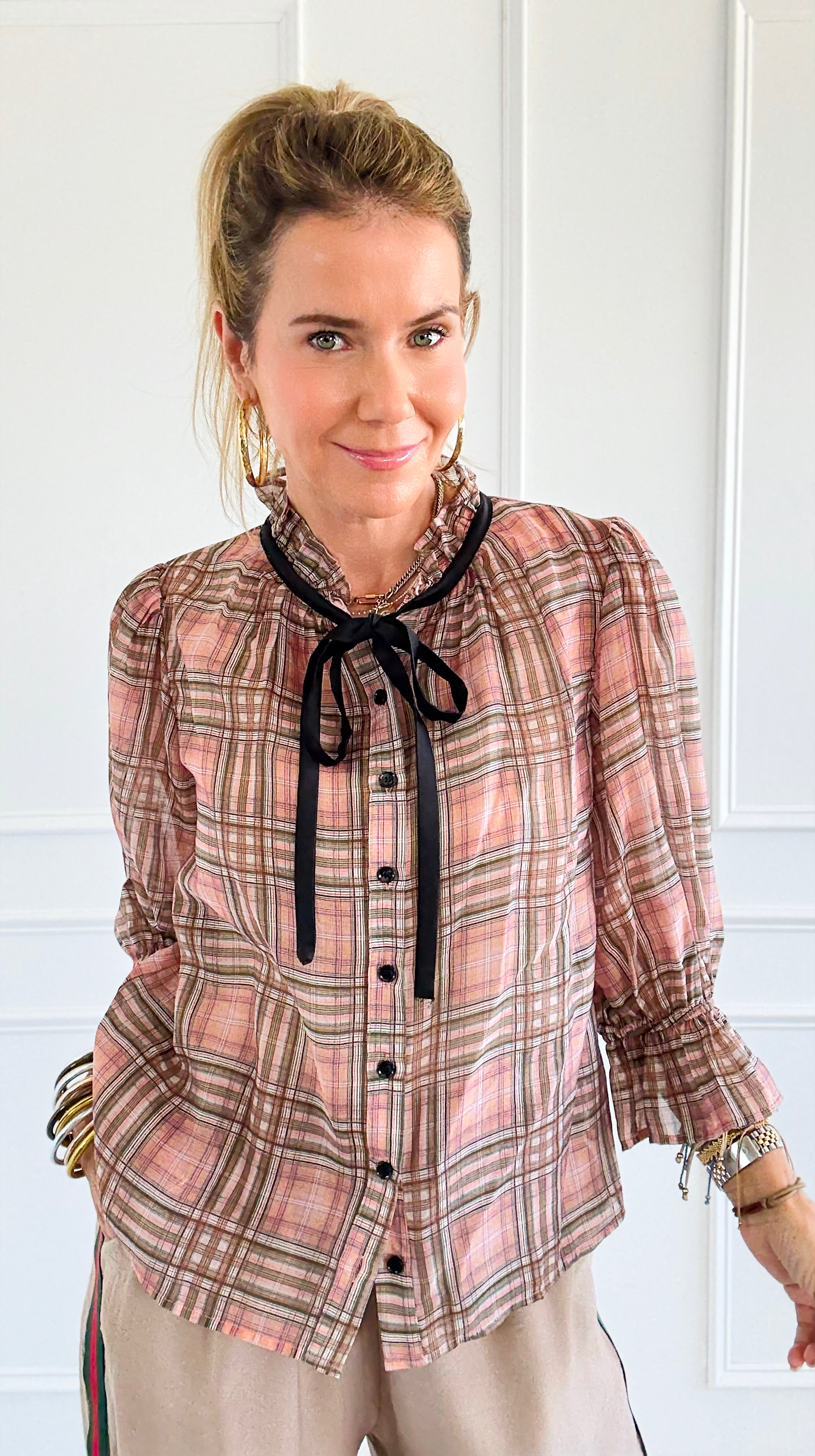 Whispers in Tartan Top-130 Long Sleeve Tops-VOY-Coastal Bloom Boutique, find the trendiest versions of the popular styles and looks Located in Indialantic, FL
