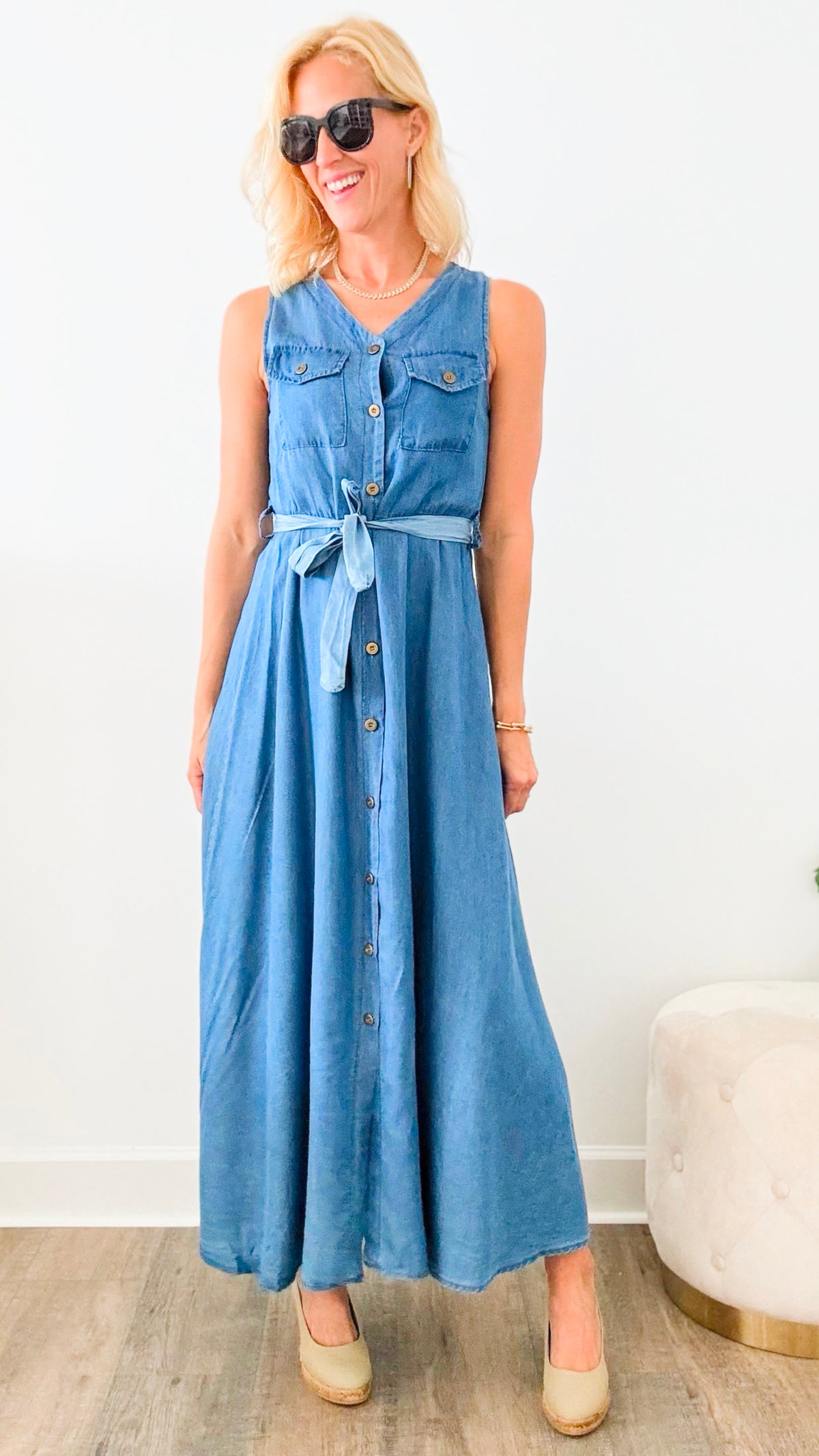 Chambray Italian Maxi Dress-200 dresses/jumpsuits/rompers-Venti6 Outlet-Coastal Bloom Boutique, find the trendiest versions of the popular styles and looks Located in Indialantic, FL