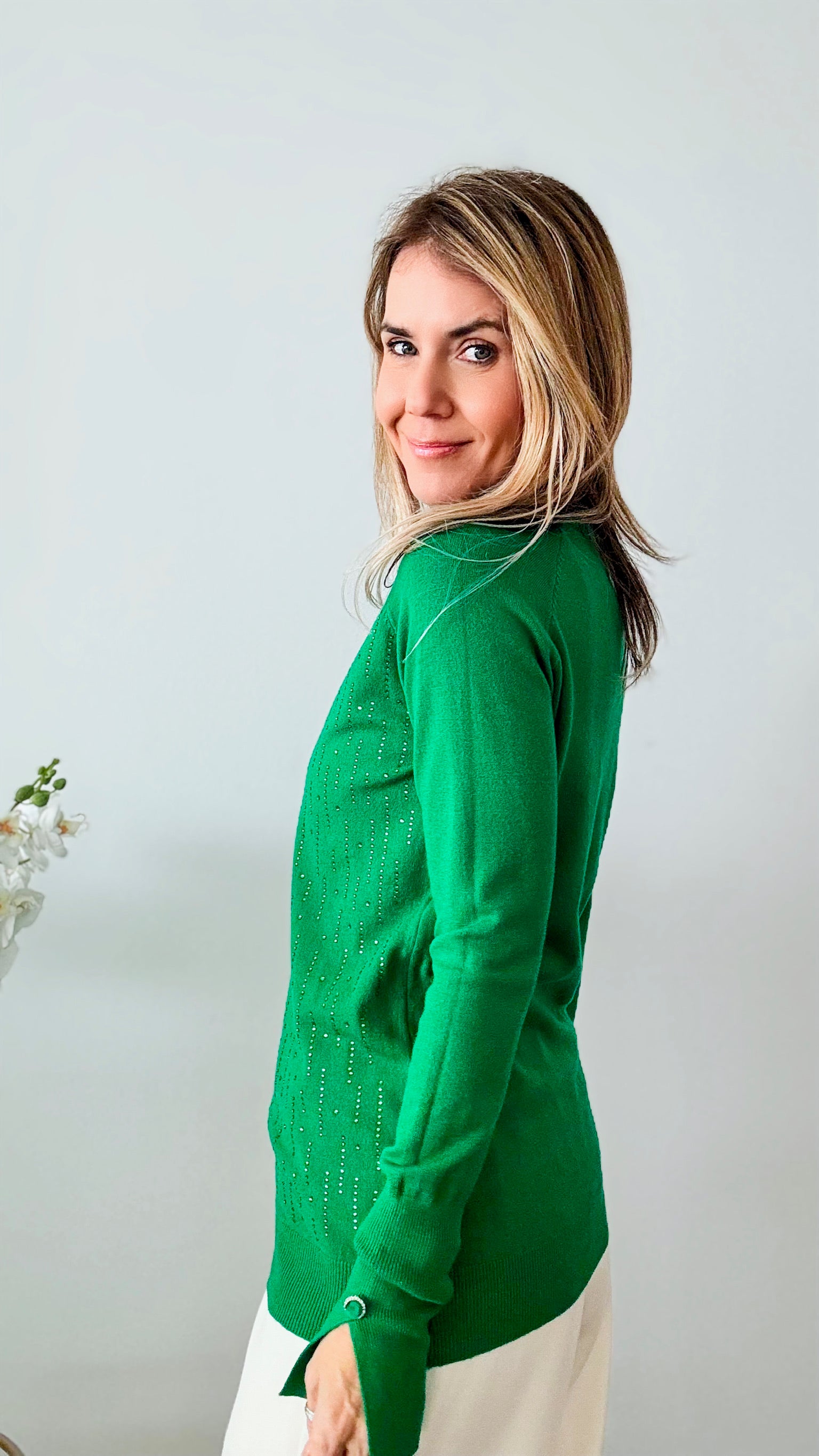 Shimmer Turtleneck CZ Sweater - Green-130 Long Sleeve Tops-IN2YOU-Coastal Bloom Boutique, find the trendiest versions of the popular styles and looks Located in Indialantic, FL