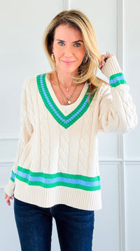 Campus Charm Cable Knit Sweater-140 Sweaters-entro-Coastal Bloom Boutique, find the trendiest versions of the popular styles and looks Located in Indialantic, FL