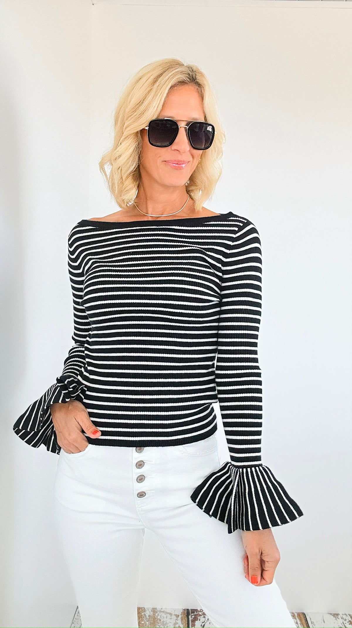 Sailor Ruffle Sleeve Top-130 Long sleeve top-LALAVON-Coastal Bloom Boutique, find the trendiest versions of the popular styles and looks Located in Indialantic, FL